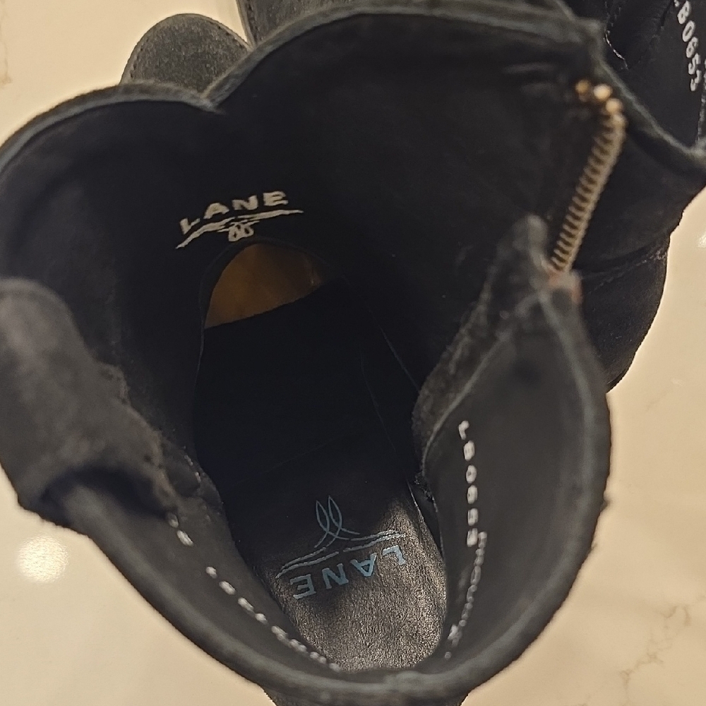 Lane Plain Jane Black Suede Ankle Boots - Picture 9 of 10
